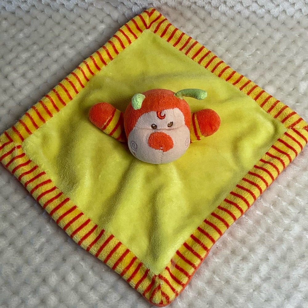 Kellytoy Yellow Orange Plush Bumble Bee Lovey W Rattle Security Baby Blanket Toy